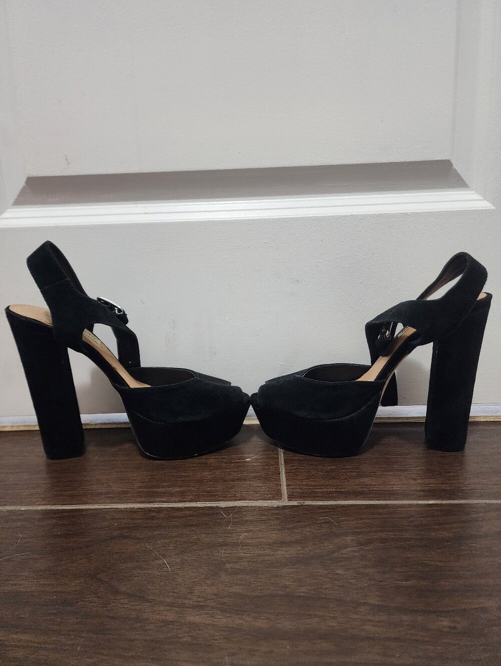 Steve Maddeb Black Platform Suede Slingback Heels - Women